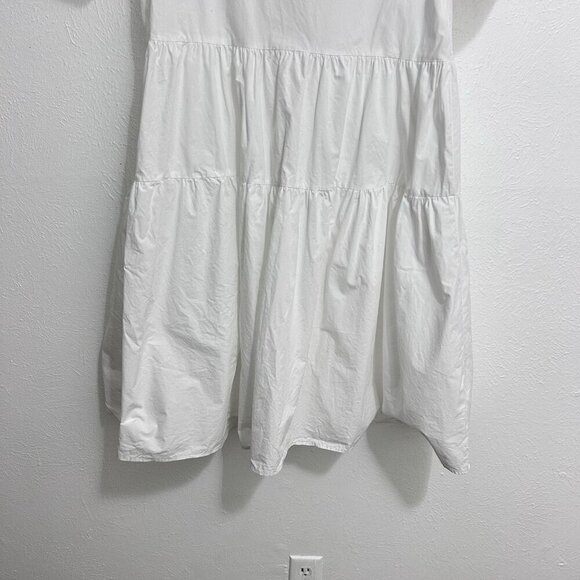 Q2 White Tiered Dress Button Front 100% Cotton Size M Short Sleeve Lightweight - Picture 7 of 9